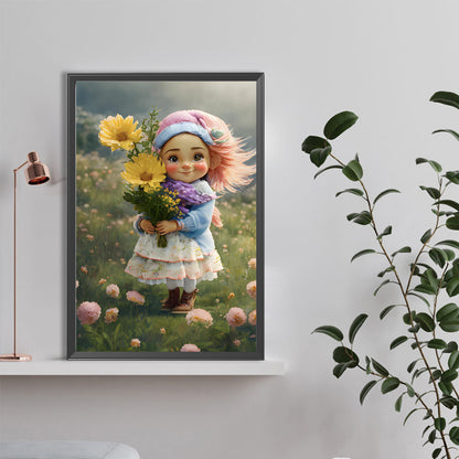 Little Girl Holding Flowers - Full Round Drill Diamond Painting 40*60CM