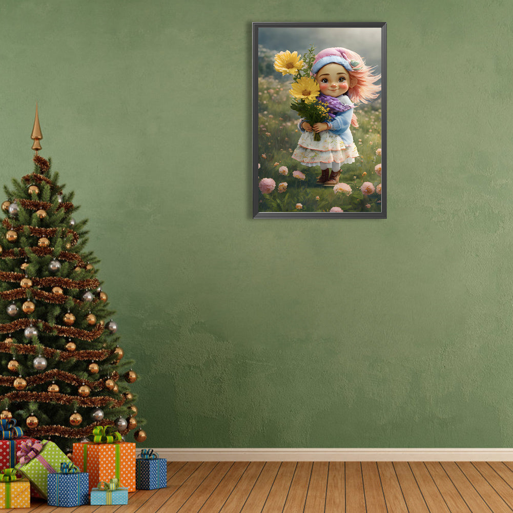Little Girl Holding Flowers - Full Round Drill Diamond Painting 40*60CM