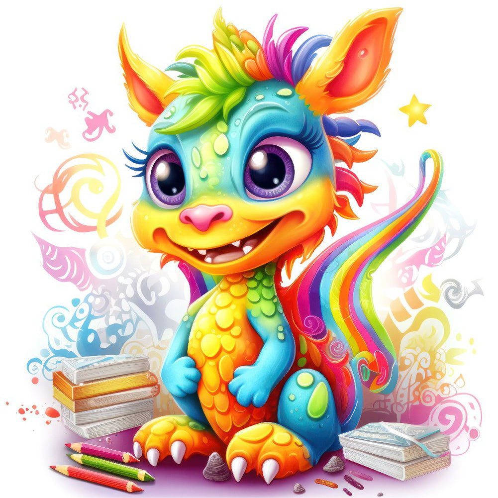 Colorful Little Dinosaur - Full Round Drill Diamond Painting 30*30CM