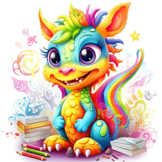 Colorful Little Dinosaur - Full Round Drill Diamond Painting 30*30CM