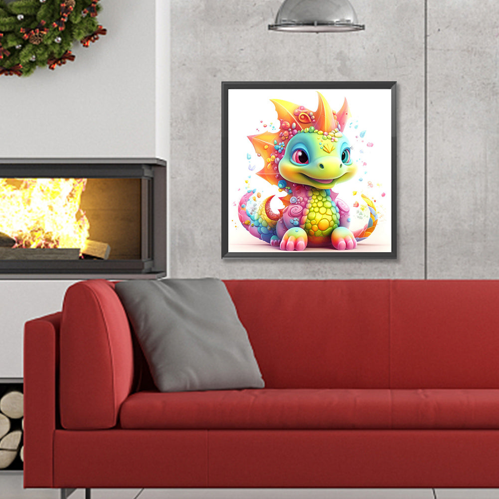 Colorful Little Dinosaur - Full Round Drill Diamond Painting 30*30CM