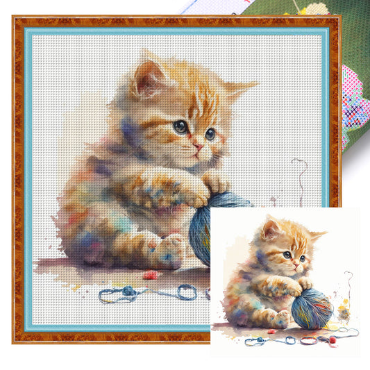 Sewing Kitty - 11CT Stamped Cross Stitch 50*50CM(Spring)