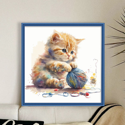 Sewing Kitty - 11CT Stamped Cross Stitch 50*50CM(Spring)