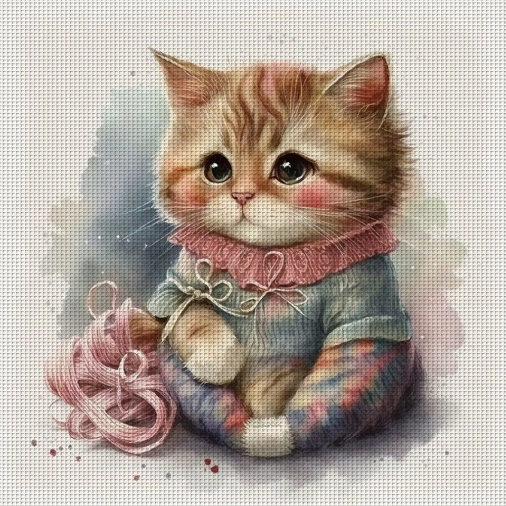 Sewing Kitty - 11CT Stamped Cross Stitch 50*50CM(Spring)