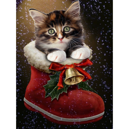 Christmas Kitten In Boots - Full Round Drill Diamond Painting 30*40CM