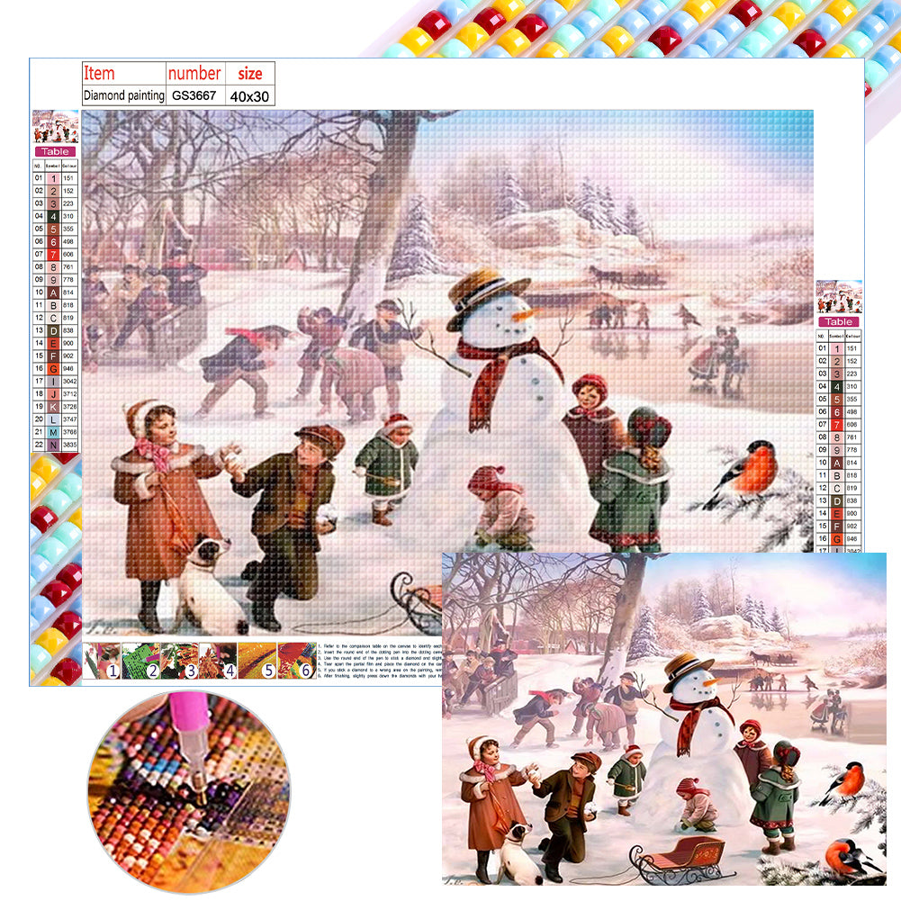 Christmas Street Snow Scene - Full Square Drill Diamond Painting 40*30CM