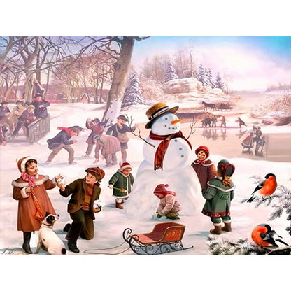 Christmas Street Snow Scene - Full Square Drill Diamond Painting 40*30CM