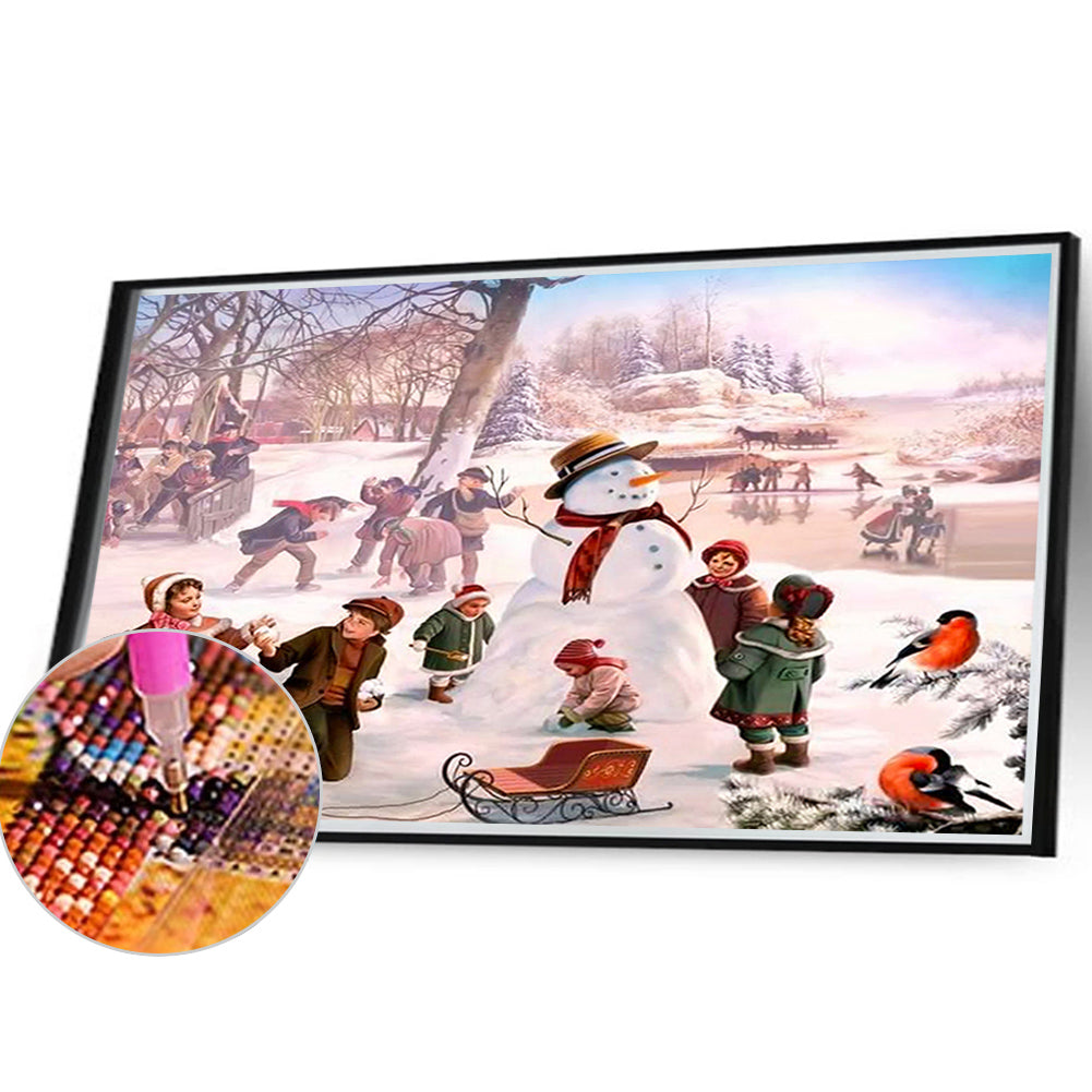 Christmas Street Snow Scene - Full Square Drill Diamond Painting 40*30CM