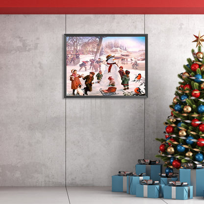 Christmas Street Snow Scene - Full Square Drill Diamond Painting 40*30CM