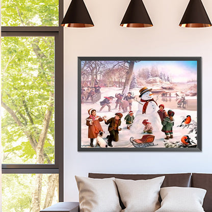 Christmas Street Snow Scene - Full Square Drill Diamond Painting 40*30CM