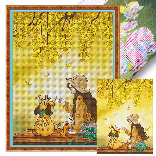Autumn Girl - 11CT Stamped Cross Stitch 50*65CM(Spring)