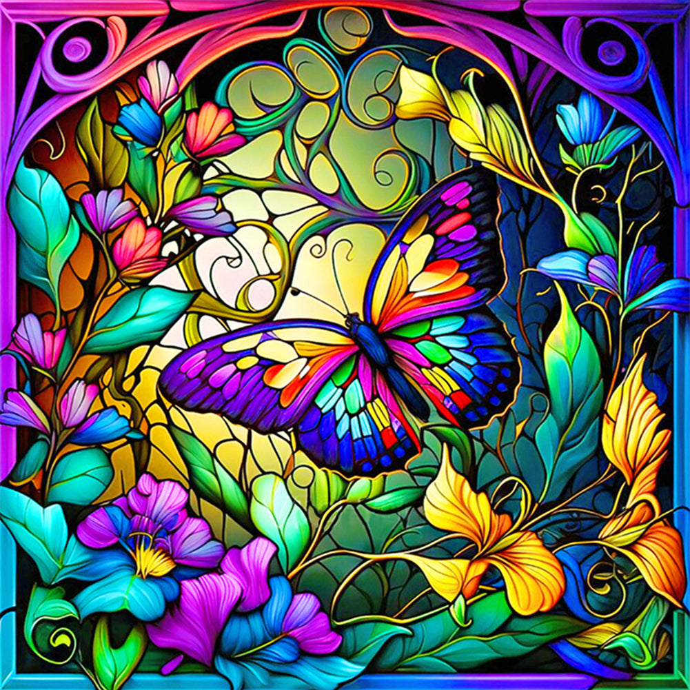 Glass Painting-Butterfly - 11CT Stamped Cross Stitch 50*50CM