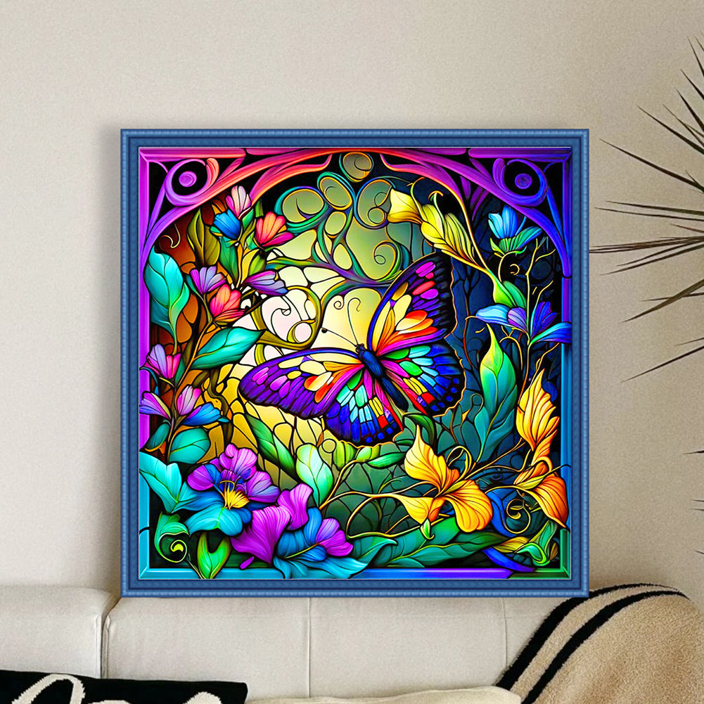 Glass Painting-Butterfly - 11CT Stamped Cross Stitch 50*50CM