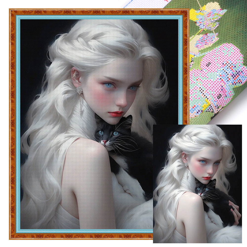 White Hair Girl - 11CT Stamped Cross Stitch 50*65CM