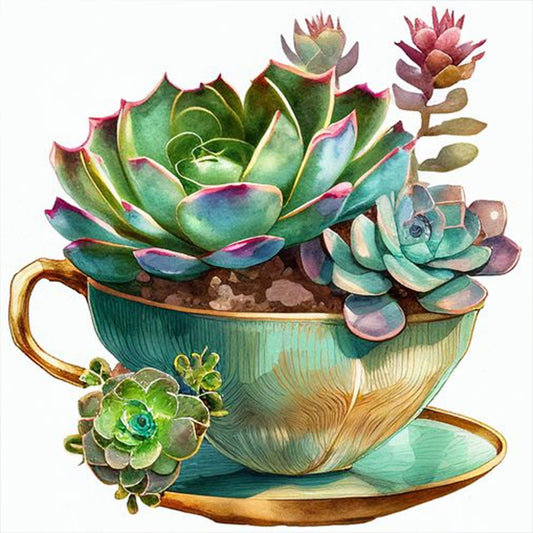 Succulent Plants - Full Round Drill Diamond Painting 30*30CM