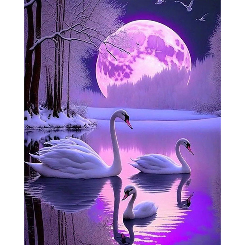 Purple Swan Lake - 11CT Stamped Cross Stitch 40*50CM