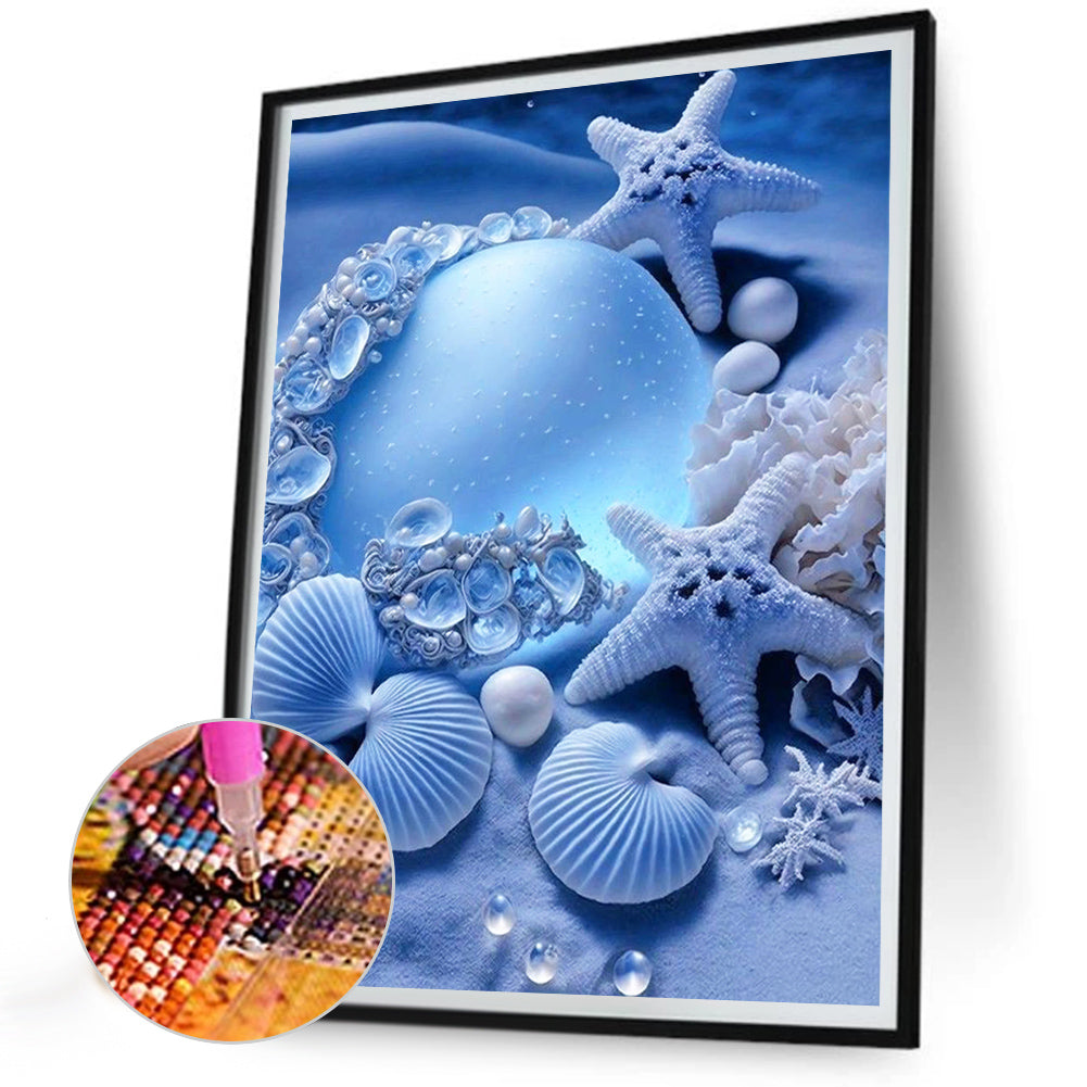 Coast Blue Seashells - Full Round Drill Diamond Painting 30*40CM