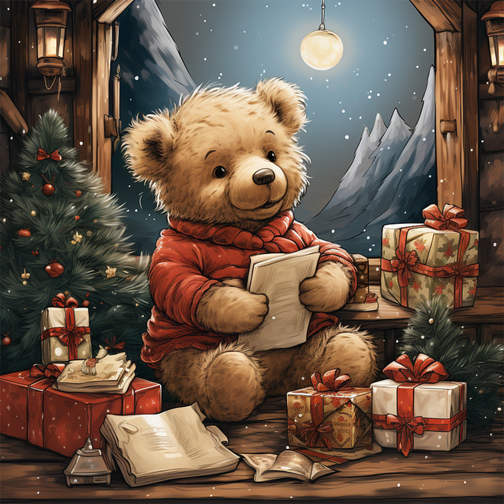 Christmas Eve Bear - Full Round Drill Diamond Painting 40*40CM