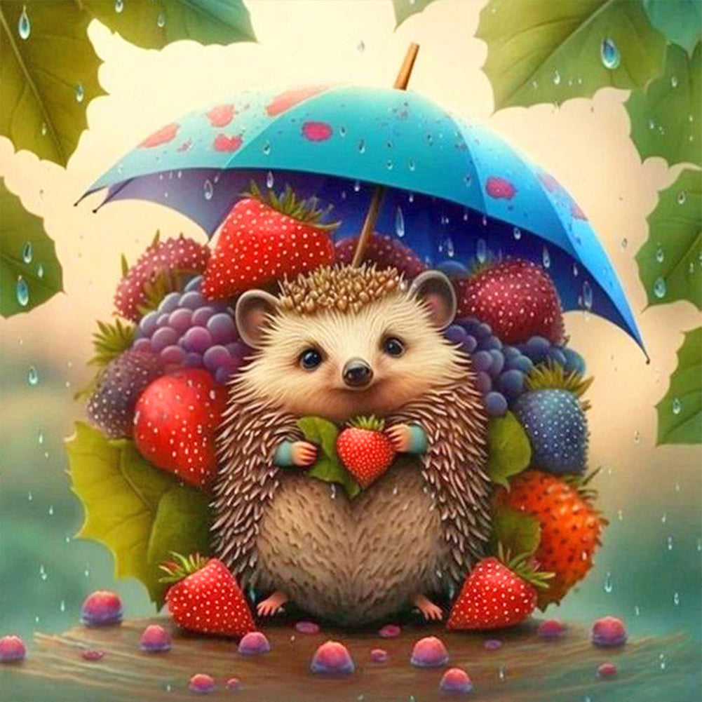 Umbrella Animal Hedgehog - Full Round Drill Diamond Painting 30*30CM