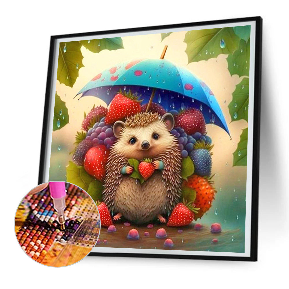 Umbrella Animal Hedgehog - Full Round Drill Diamond Painting 30*30CM