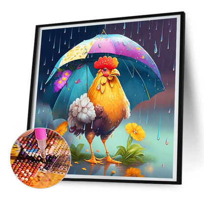 Umbrella Animal Rooster - Full Round Drill Diamond Painting 30*30CM