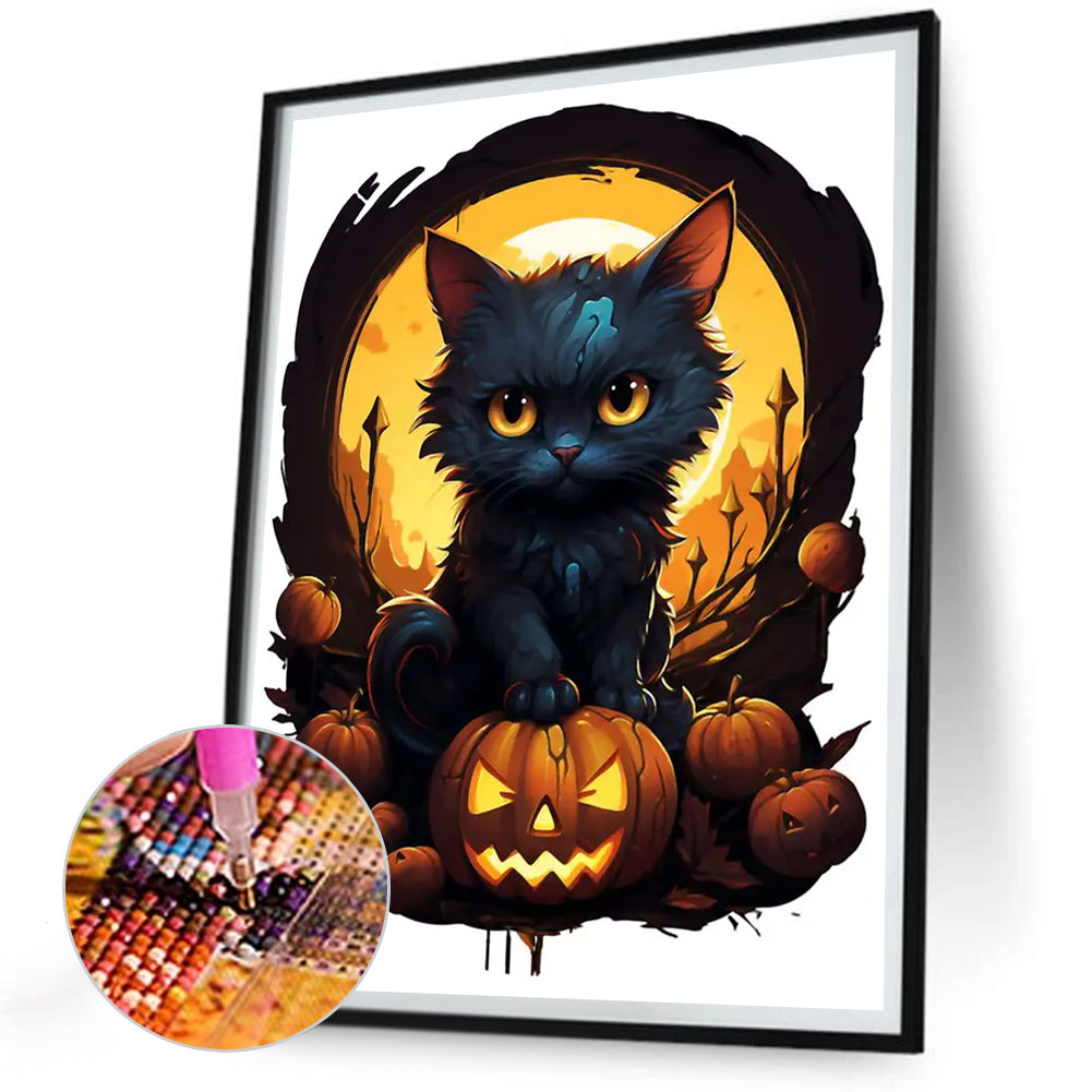 Halloween Black Cat - Full Round Drill Diamond Painting 30*40CM