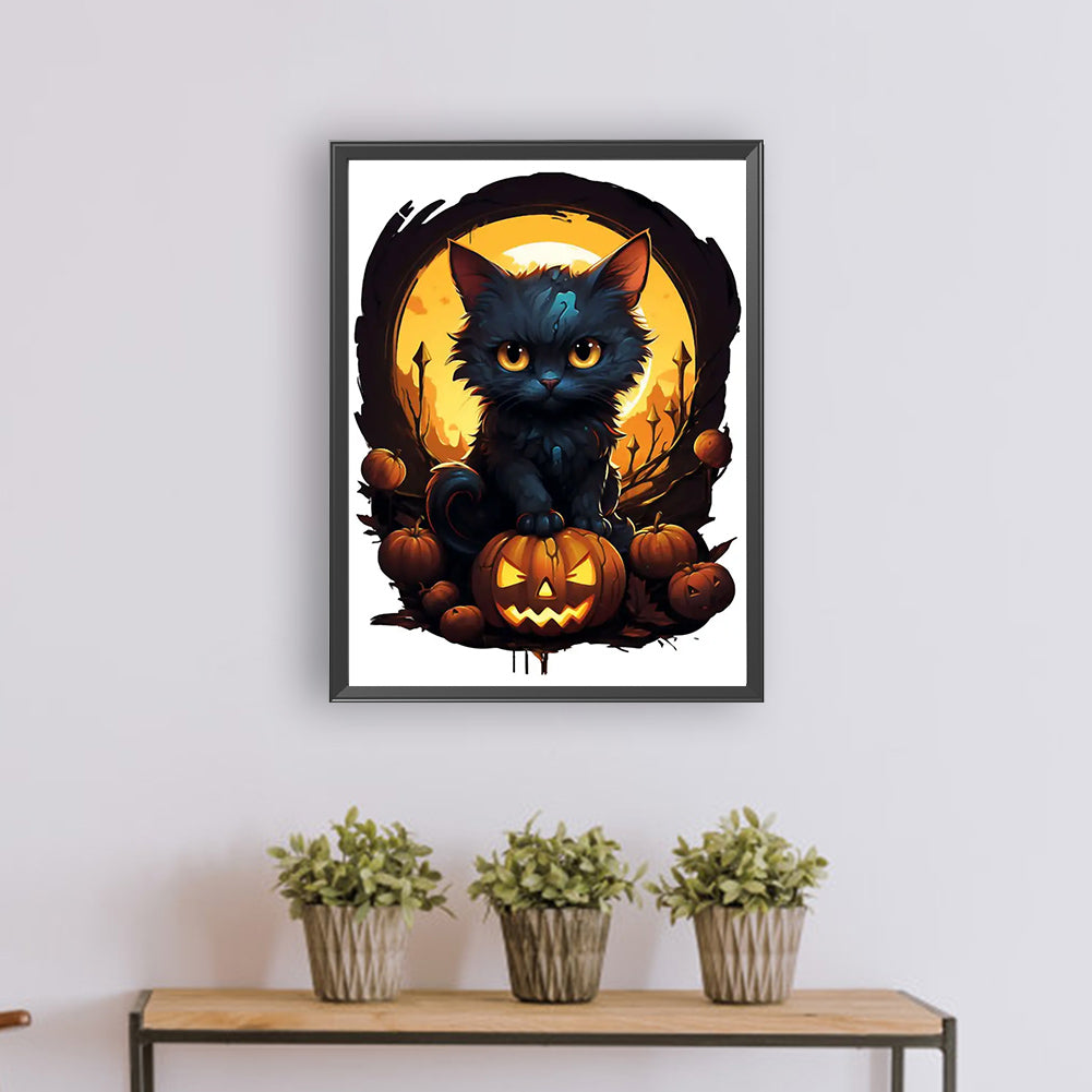 Halloween Black Cat - Full Round Drill Diamond Painting 30*40CM