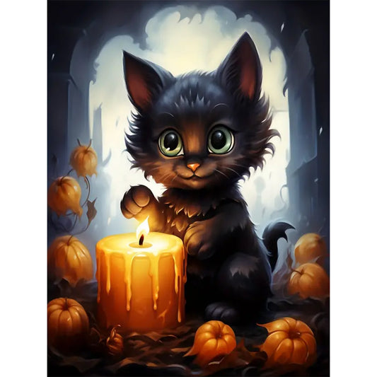 Halloween Black Cat - Full Round Drill Diamond Painting 30*40CM