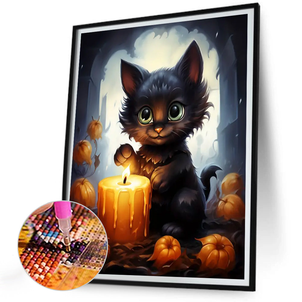 Halloween Black Cat - Full Round Drill Diamond Painting 30*40CM