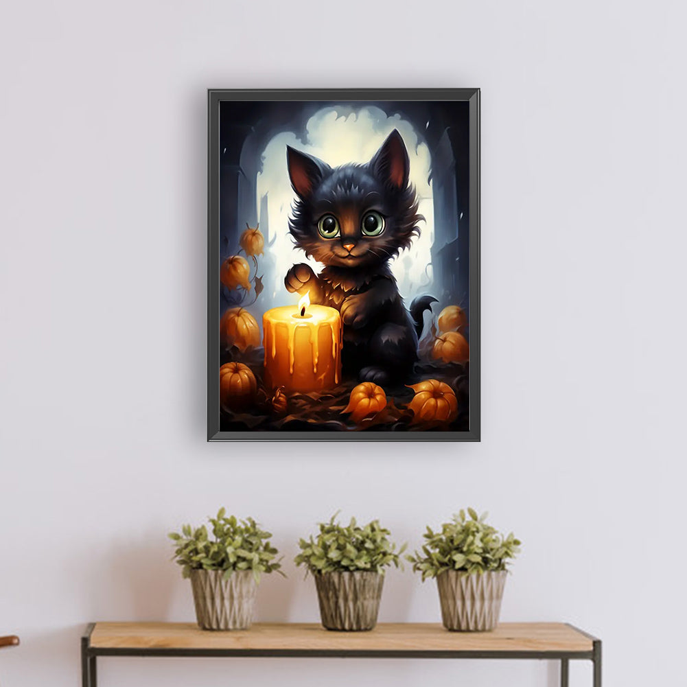 Halloween Black Cat - Full Round Drill Diamond Painting 30*40CM