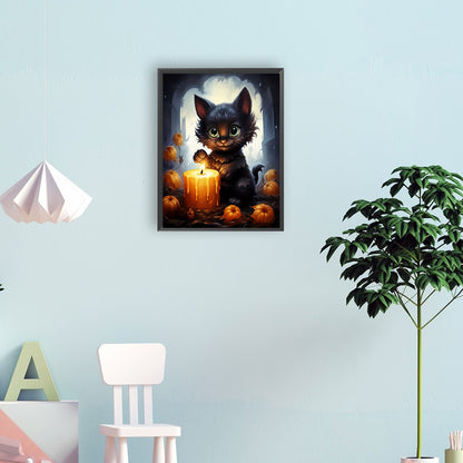 Halloween Black Cat - Full Round Drill Diamond Painting 30*40CM