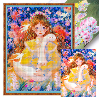 Swan Girl - 11CT Stamped Cross Stitch 40*53CM