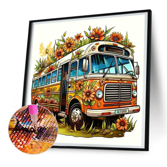 Summer Sunflower Bus - Full Round Drill Diamond Painting 30*30CM