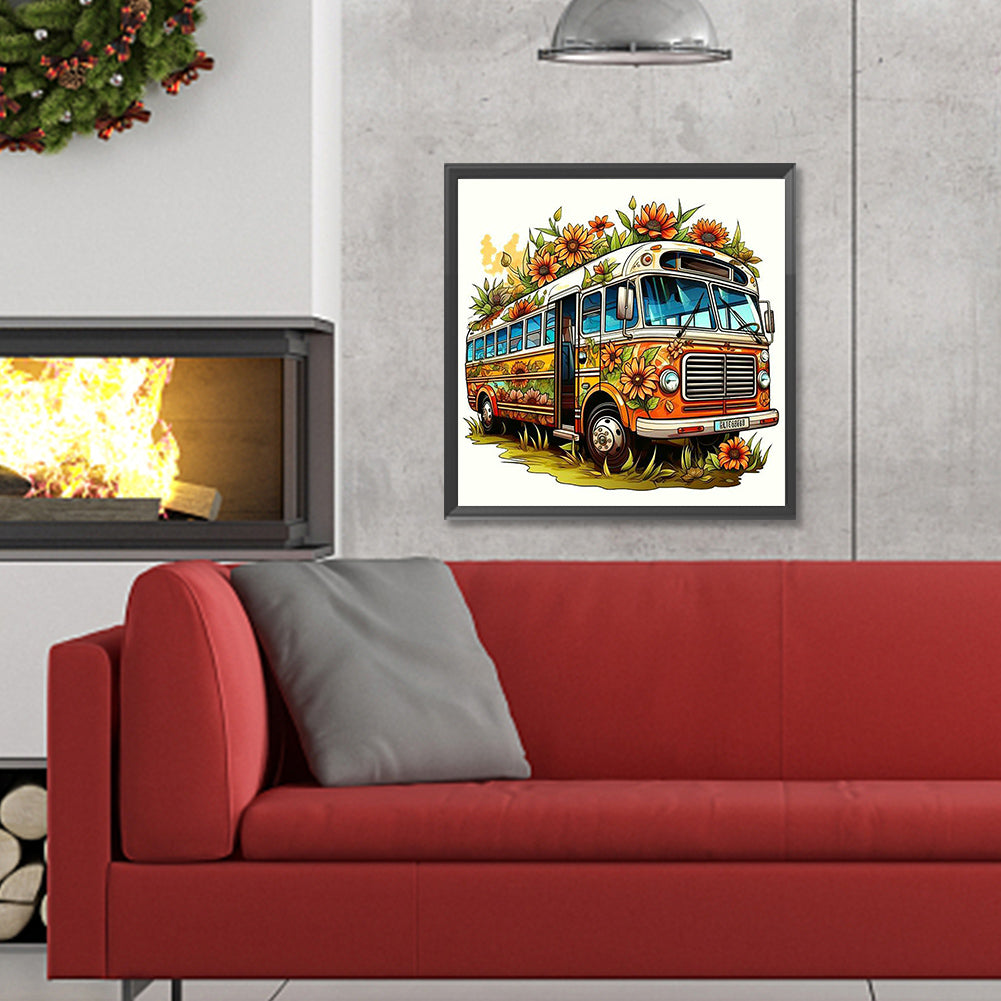 Summer Sunflower Bus - Full Round Drill Diamond Painting 30*30CM