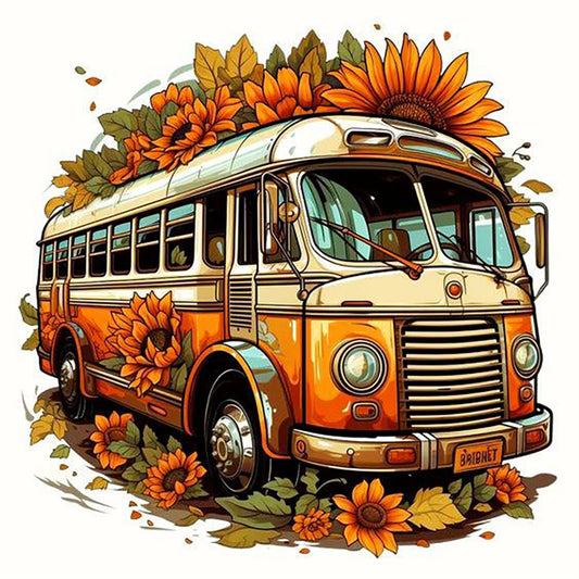 Late Summer Sunflower Bus - Full Round Drill Diamond Painting 30*30CM
