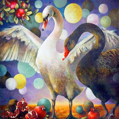 Black And White Swan - Full Round Drill Diamond Painting 40*40CM