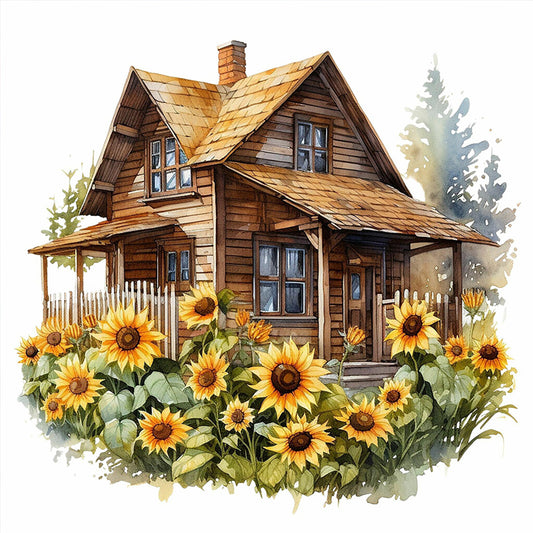 Sunflower Cottage - Full Round Drill Diamond Painting 40*40CM