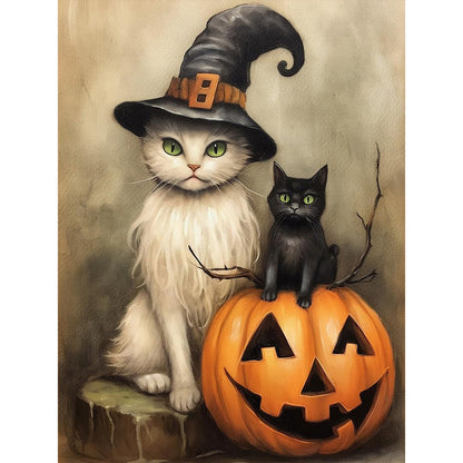 Halloween Pumpkin Cat - Full Round Drill Diamond Painting 30*40CM