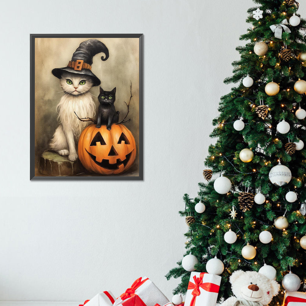 Halloween Pumpkin Cat - Full Round Drill Diamond Painting 30*40CM