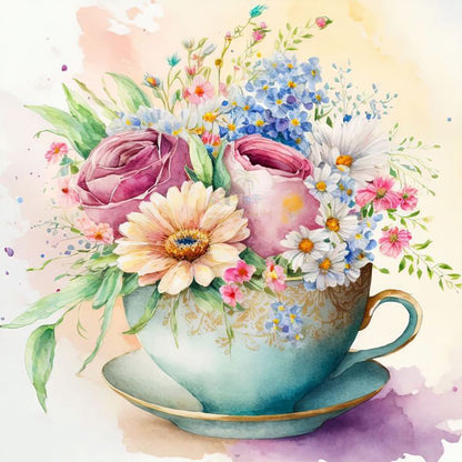 Tea Cup Bouquet - Full Round Drill Diamond Painting 30*30CM