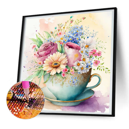 Tea Cup Bouquet - Full Round Drill Diamond Painting 30*30CM