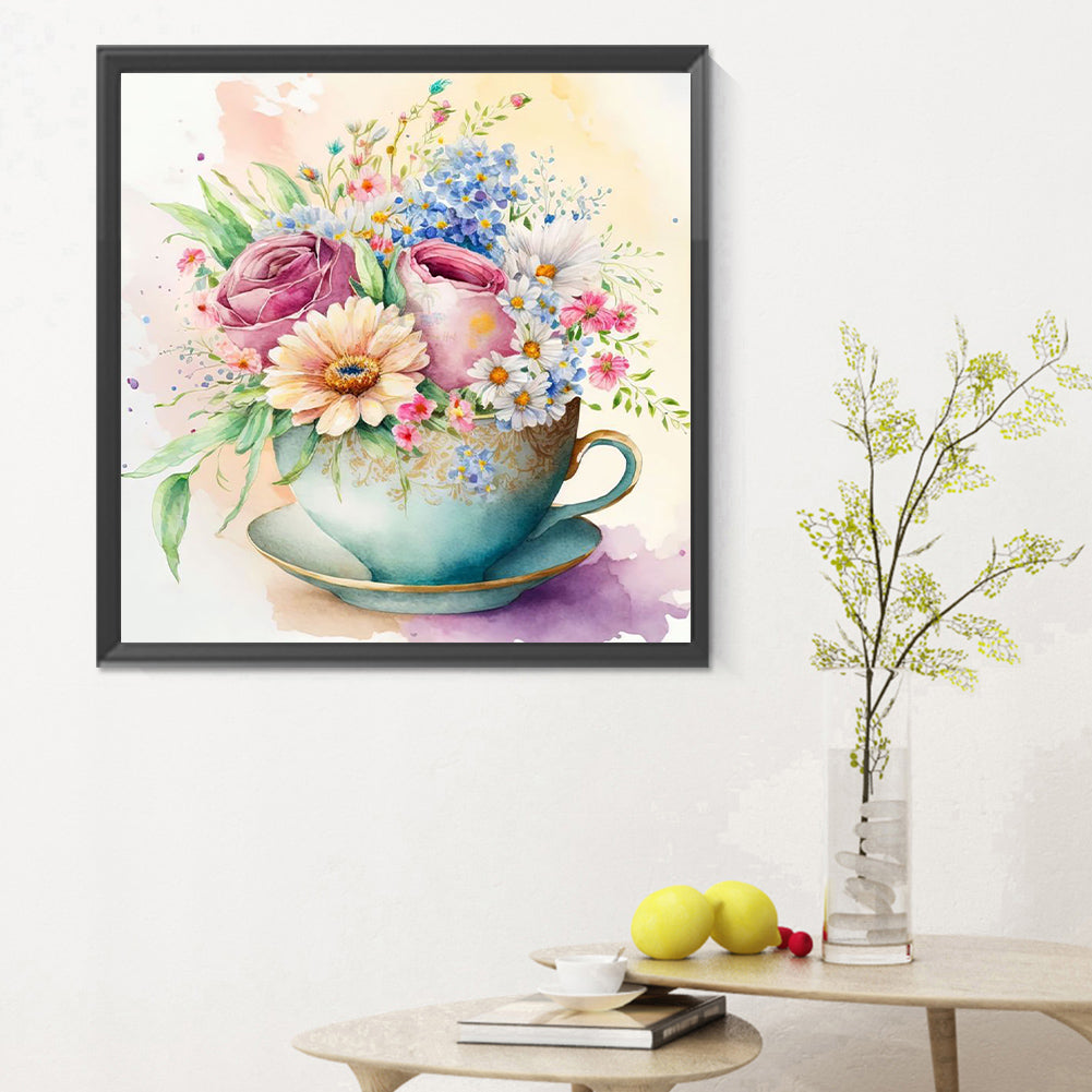 Tea Cup Bouquet - Full Round Drill Diamond Painting 30*30CM