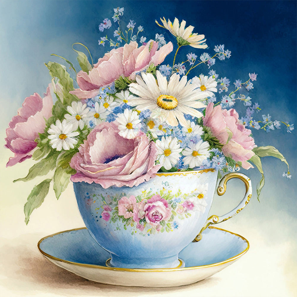 Tea Cup Bouquet - Full Round Drill Diamond Painting 30*30CM