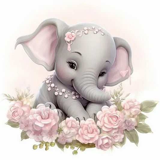 Cartoon Baby Elephant - Full Round Drill Diamond Painting 30*30CM