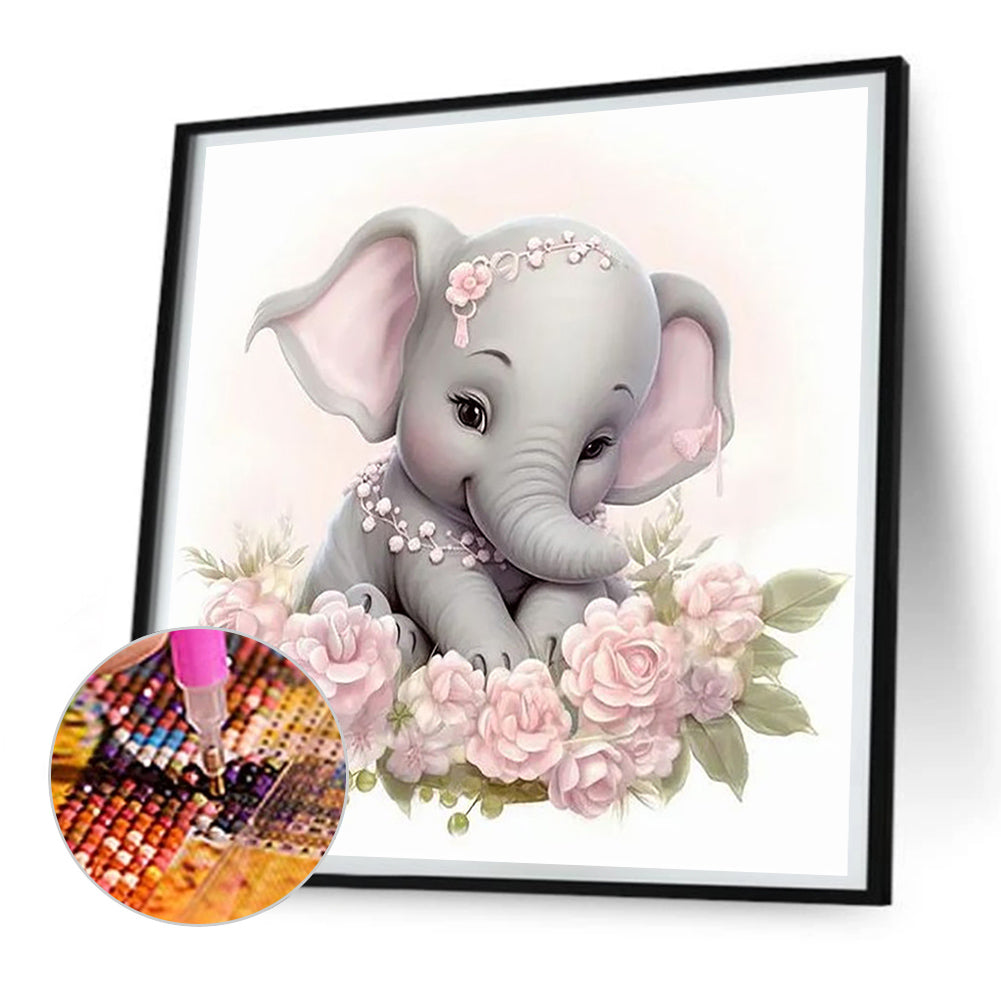 Cartoon Baby Elephant - Full Round Drill Diamond Painting 30*30CM