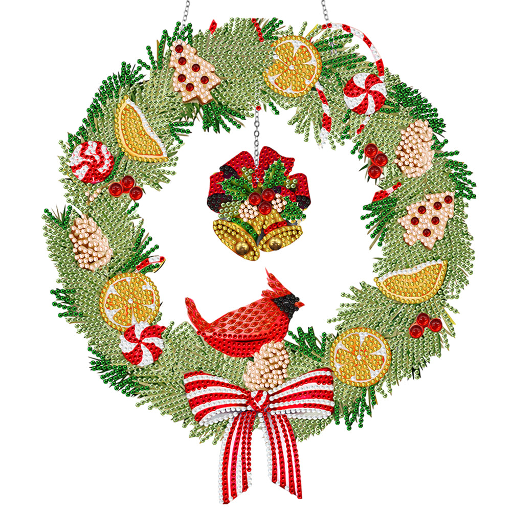 Special Shaped Crystal Painting Wreath with LED Light 29x26cm (Xmas Bell)