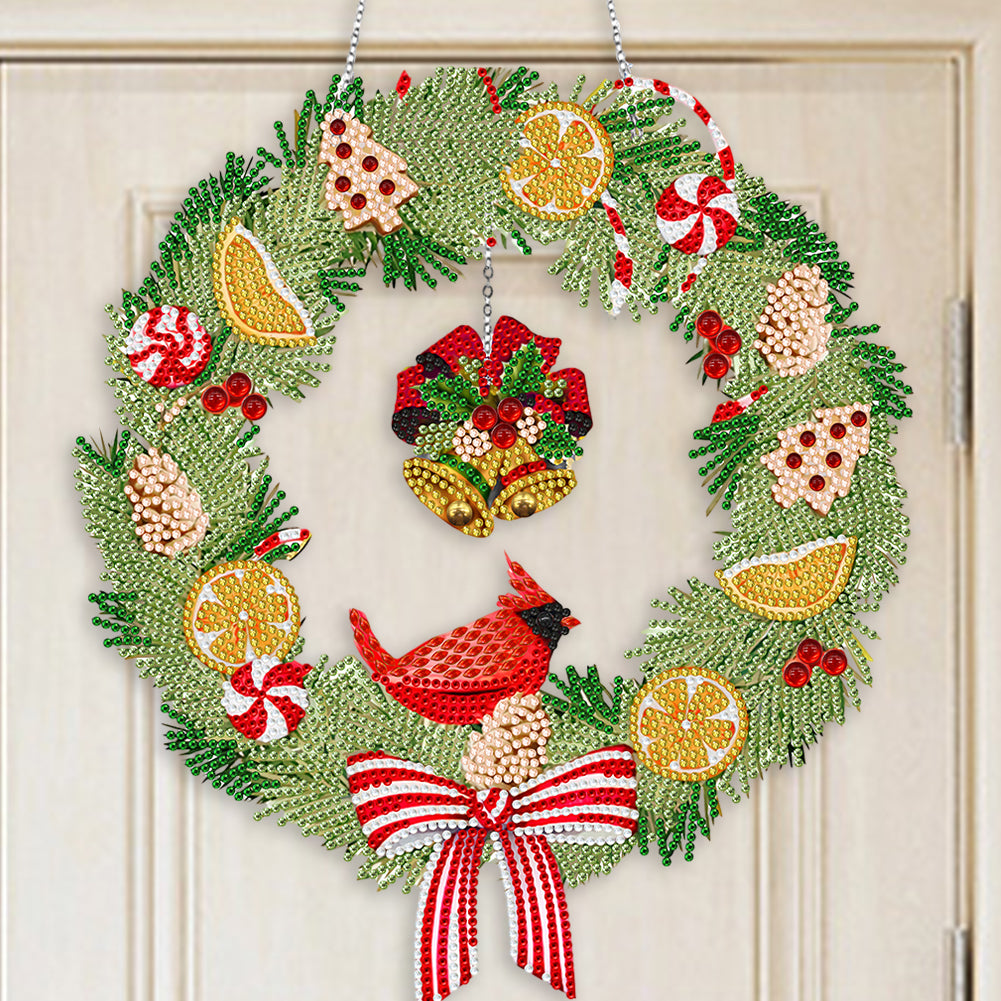 Special Shaped Crystal Painting Wreath with LED Light 29x26cm (Xmas Bell)