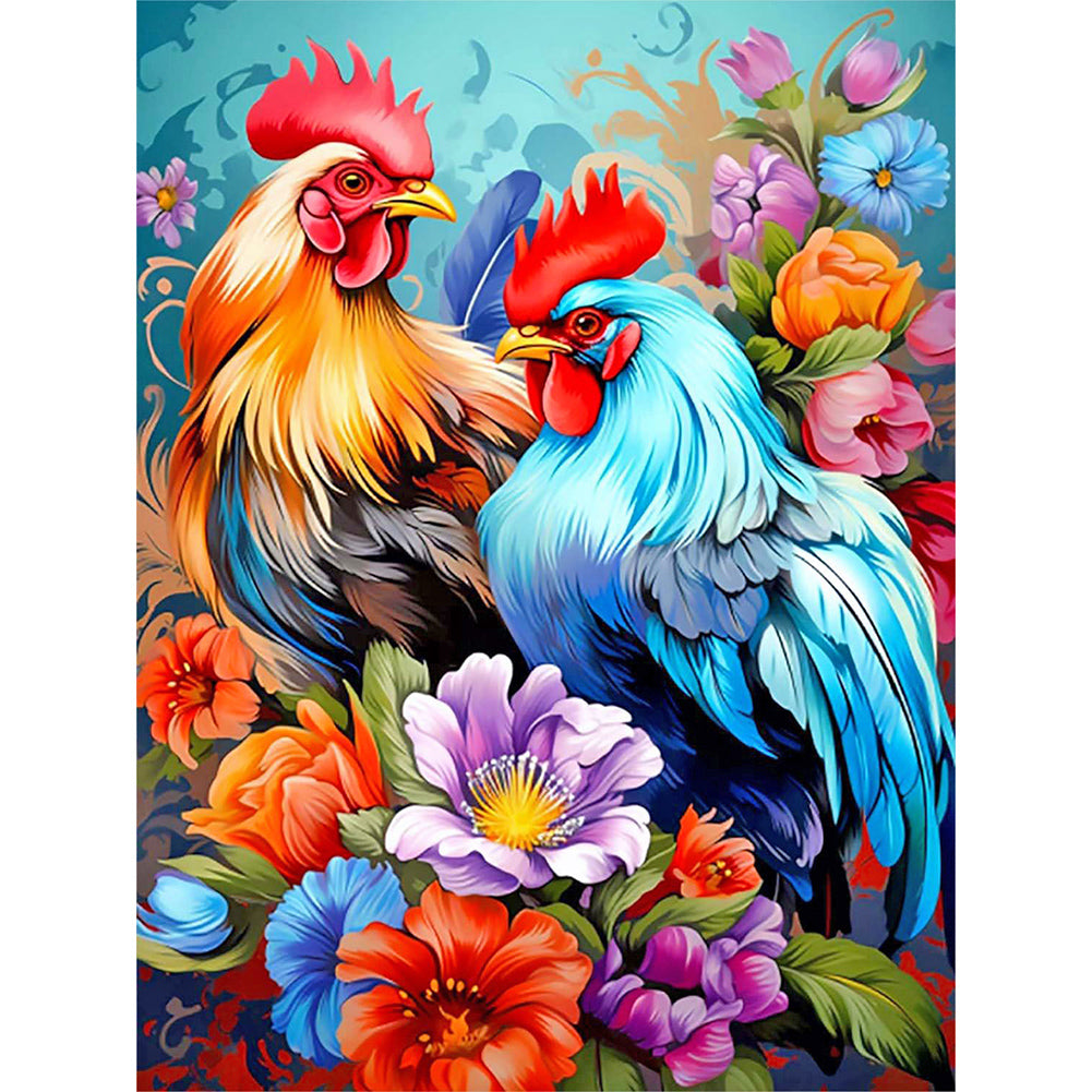 Two Cocks - Full Round Drill Diamond Painting 30*40CM