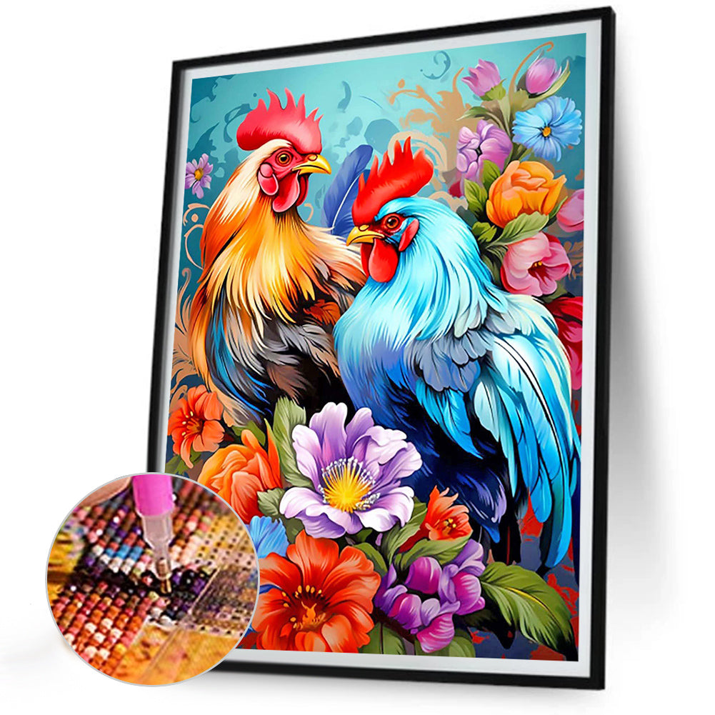 Two Cocks - Full Round Drill Diamond Painting 30*40CM