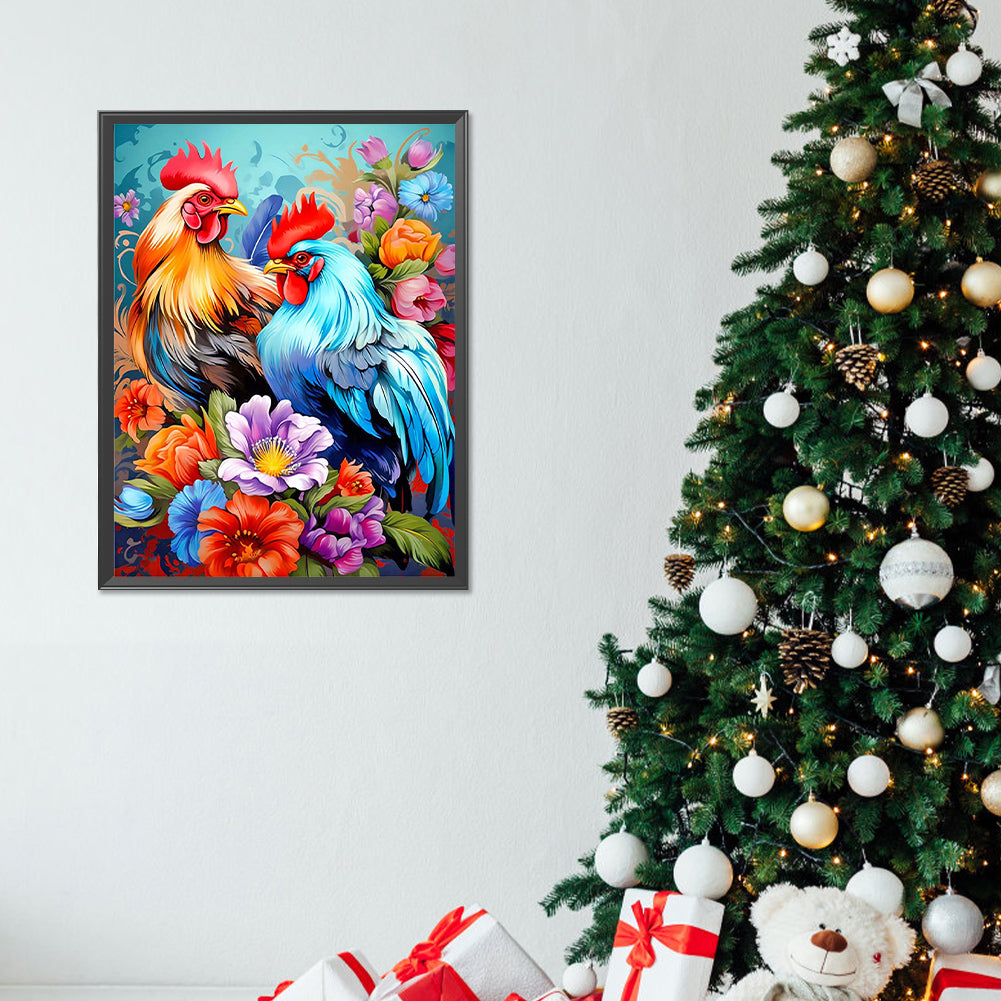 Two Cocks - Full Round Drill Diamond Painting 30*40CM